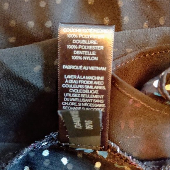 Express Blouse Multicolor Women Size Large Semi Sheer Keyhole Back Lace Trim - Picture 3 of 11